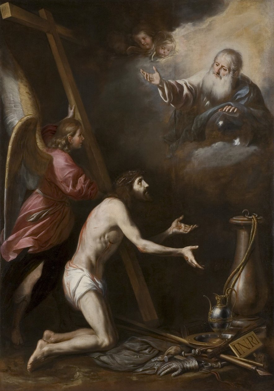Espanhol: Cristo flagelado arrodillado ante Dios Padre (Cristo flagelado ajoelhado diante de Deus Pai) de Circle of Antonio del Castillo y Saavedra