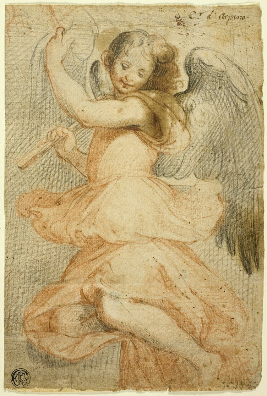 Anjo a segurar uma flauta de Circle of Giuseppe Cesari