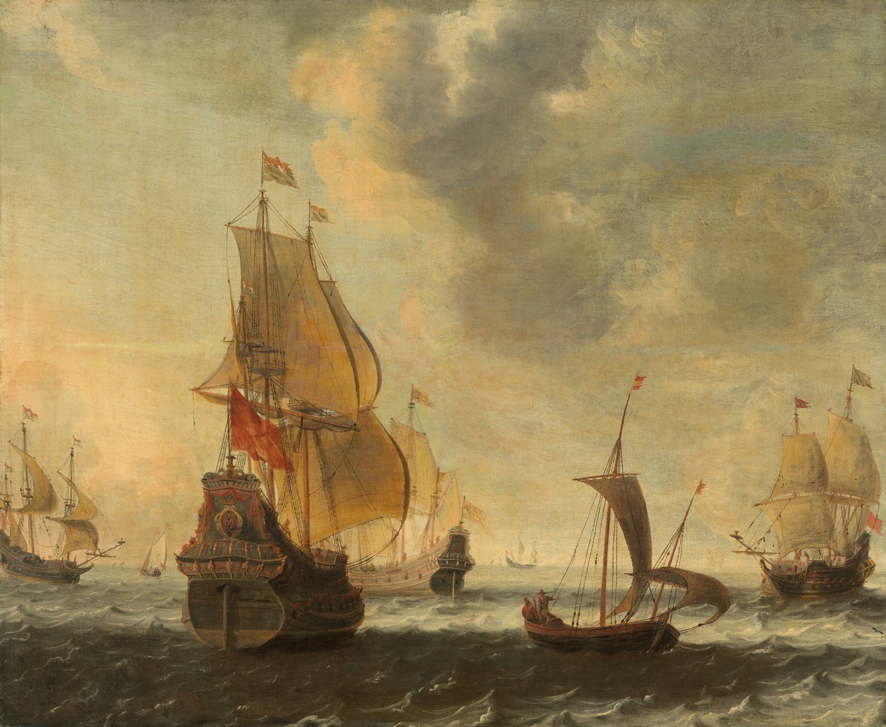 Navios holandeses em uma brisa animada de Circle of Jacob Adriaensz Bellevois