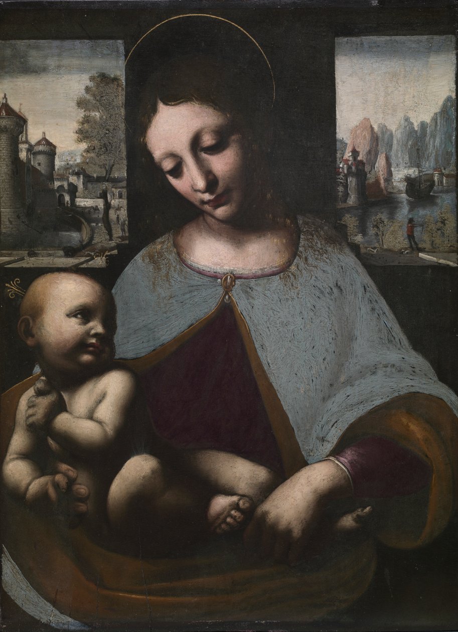 Virgem e o Menino de Circle of Leonardo da Vinci