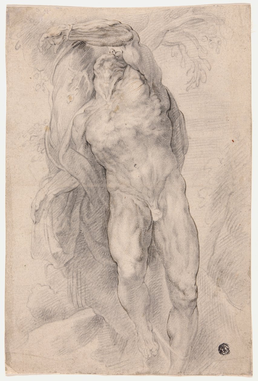 Nu masculino amarrado à árvore de Circle of Peter Paul Rubens