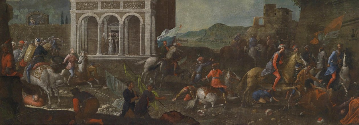   Santa Catarina de Siena defendendo uma cidade contra os turcos de circle of Vittore Carpaccio