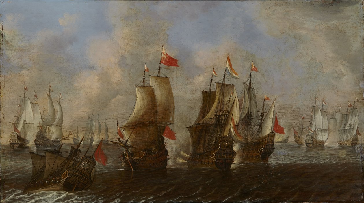 Batalha naval entre navios ingleses e holandeses de Claes Claesz. Wou