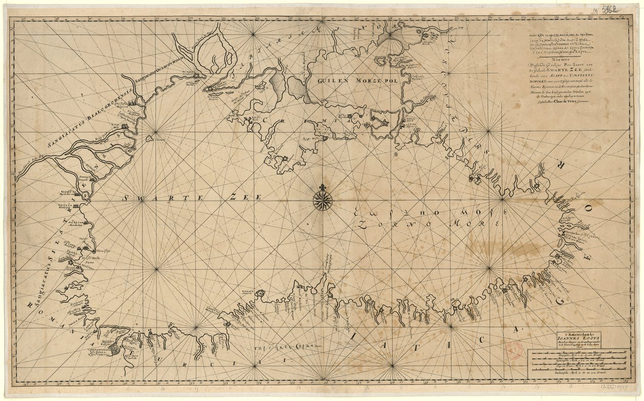 Nova lavagem, mapa de passagem gradual de todo o Mar Swarte, que se estende de Asaff a Constantinopolus com a adição de quase todos os rios de Havens e os recortes da praia ou pontos fortes encontrados na costa do mar, não os Naukuerigste encontrados de Claes De Vries