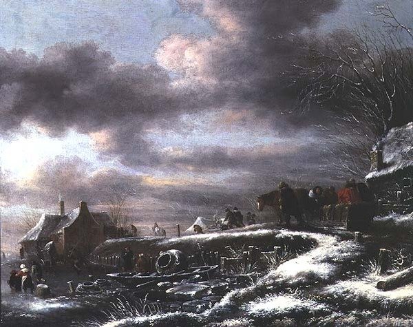 Uma Paisagem de Inverno com figuras em marreta puxada por cavalos de Claes  Molenaer