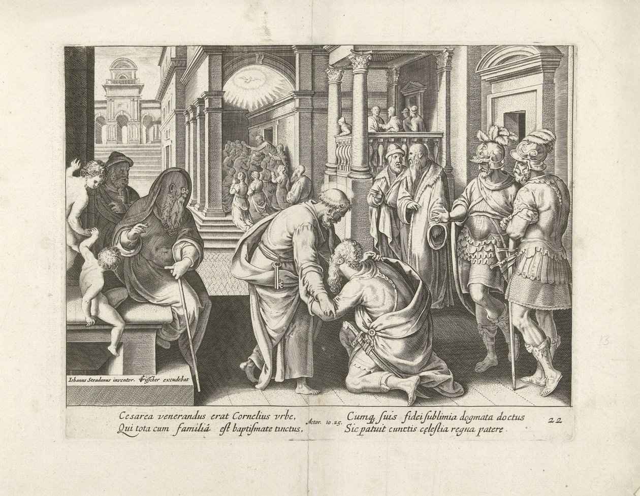 Cornelius ajoelha-se perante Pedro
Actos dos Apóstolos (título da série)
Acta Apostolorum (título da série) de Claes Jansz. Visscher (II) (attributed to workshop of)
