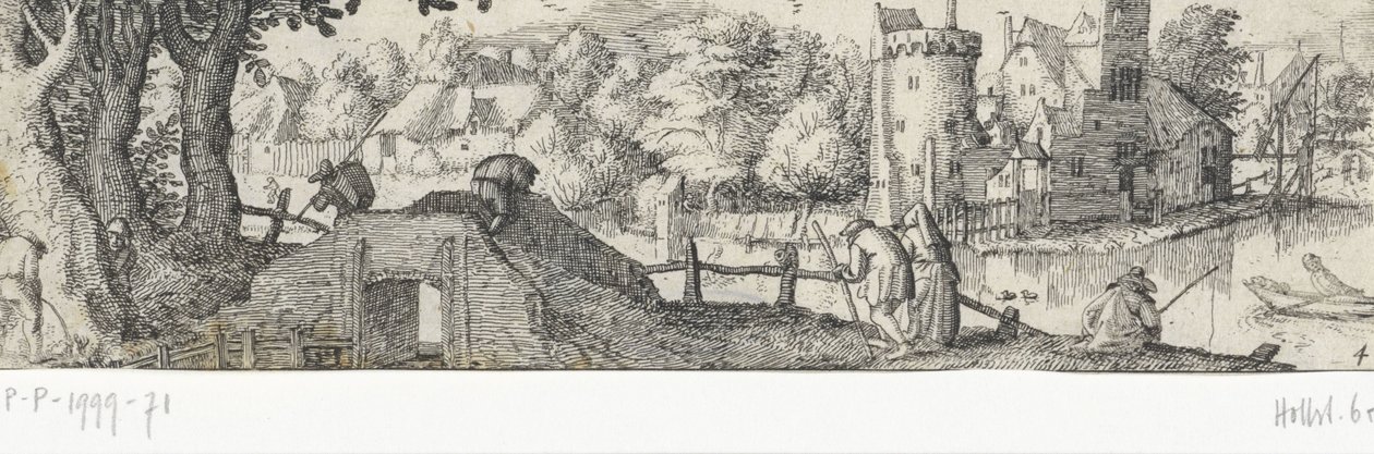 Vista de um castelo Profissões e rostos em Amsterdã (título da série) de Claes Jansz. Visscher (II) (attributed to)