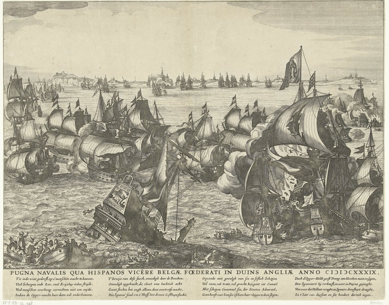 Batalha de Duins, 1639
Pugna navalis qua Hispanos vicere Belgae Foederati em Duins Angliae Anno MDCXXXIX (título sobre o objecto) de Claes Jansz. Visscher (II) (workshop of)