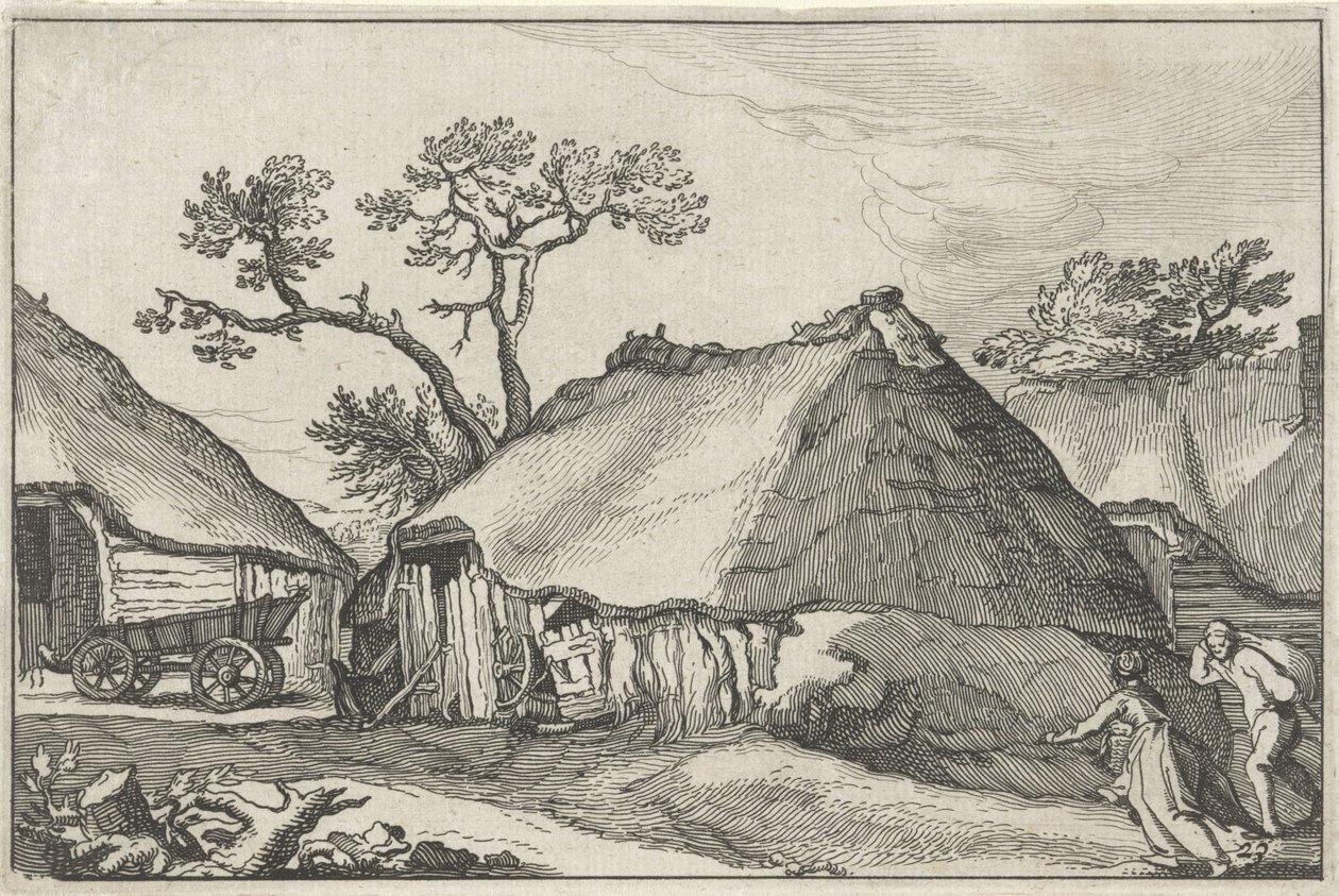 Casa de campo e uma carroça num pátio
Paisagens com quintas (título da série) de Claes Jansz. Visscher (II)