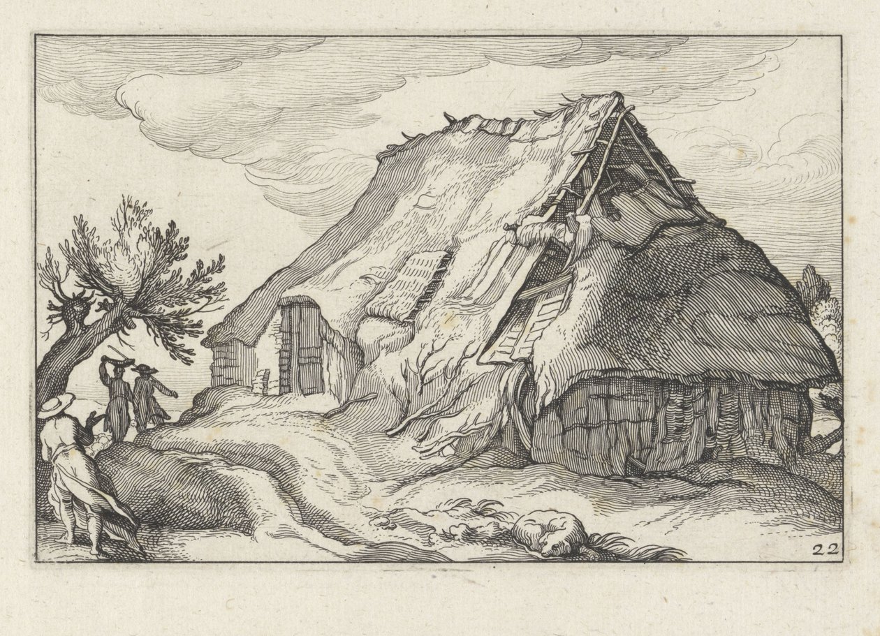 Fazenda com telhado de palha desmoronado Paisagens com fazendas (título da série) de Claes Jansz. Visscher (II)