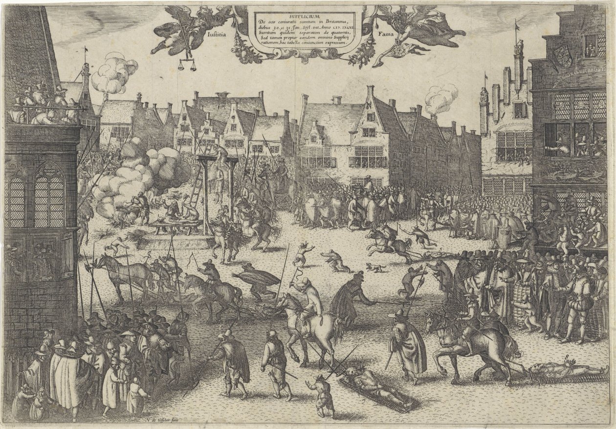 Execução de conspiradores de traição por pólvora, 1606
Supplicium de octo coniuratis sumtum in Britannia (título sobre o objecto) de Claes Jansz. Visscher (II)