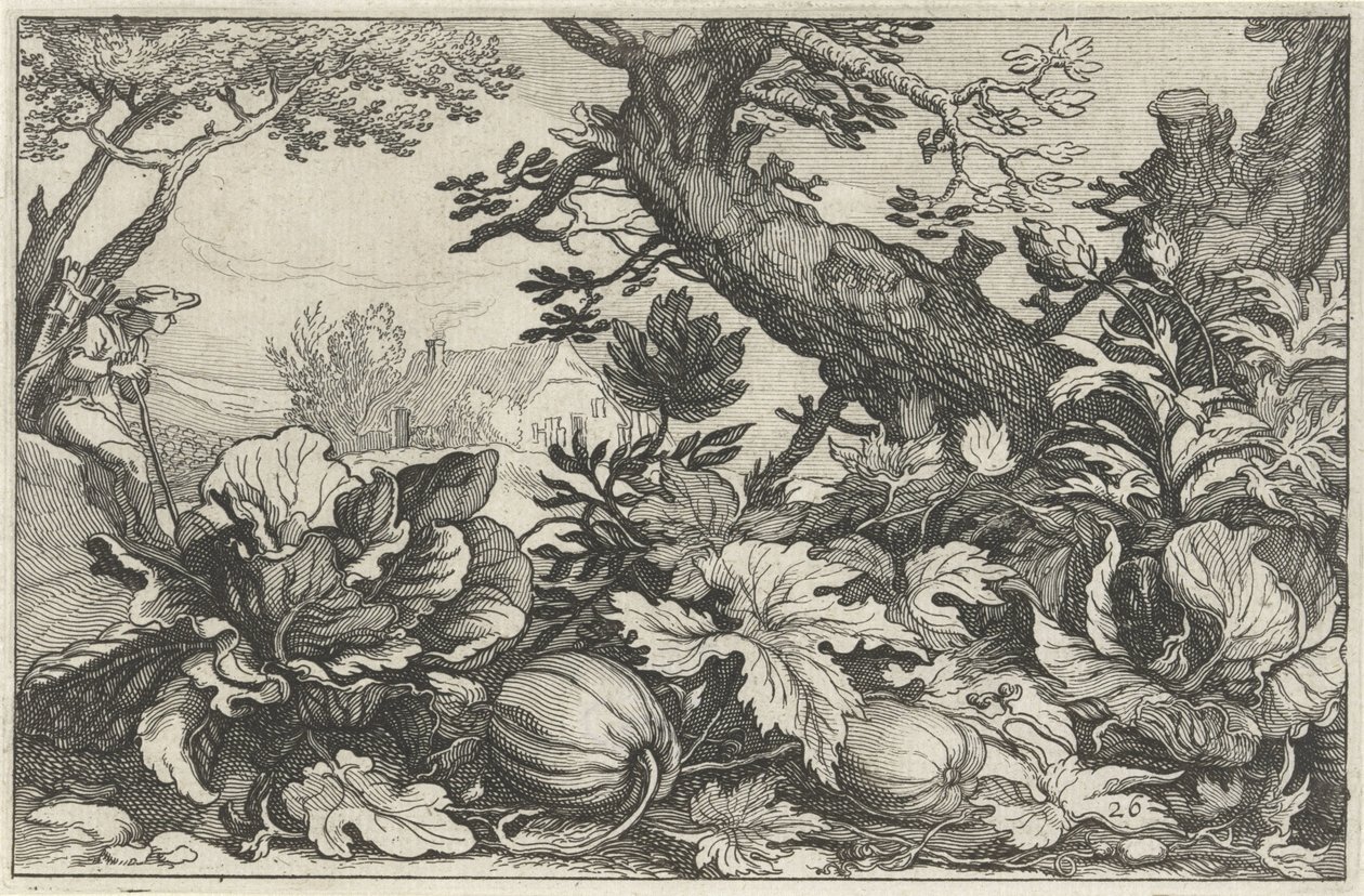 Paisagem com abóboras e carvão Paisagens com fazendas (título da série) de Claes Jansz. Visscher (II)