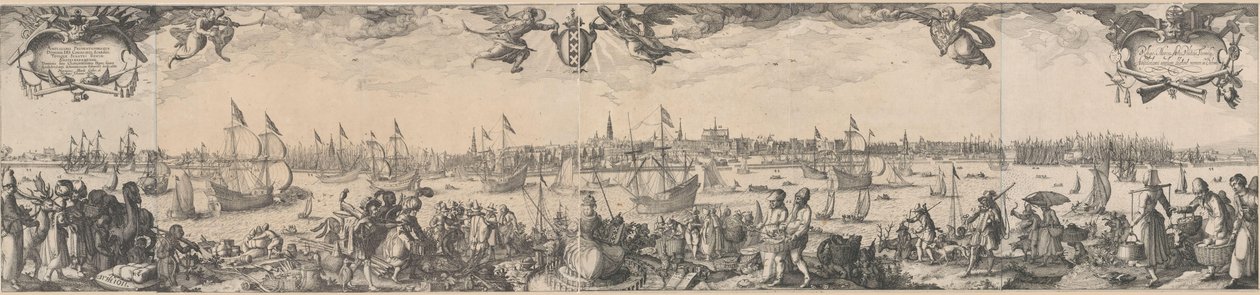 Perfil de Amsterdã, visto do IJ, composto por duas partes de Claes Jansz. Visscher (II)