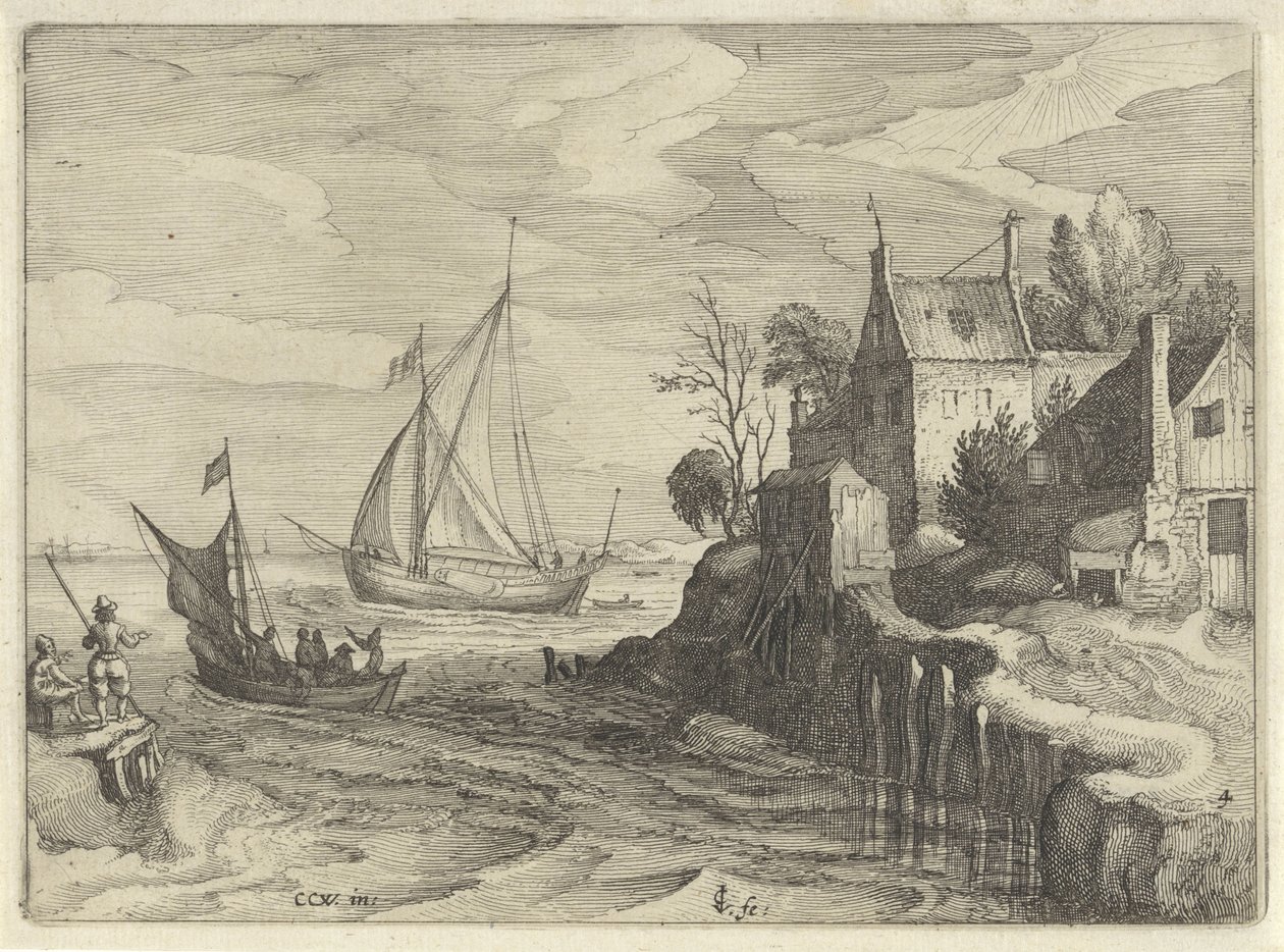 Navios perto da costa
Paisagens holandesas (título da série)
Amaeniores Aliquot Regiunculae (título da série sobre o objecto) de Claes Jansz. Visscher (II)