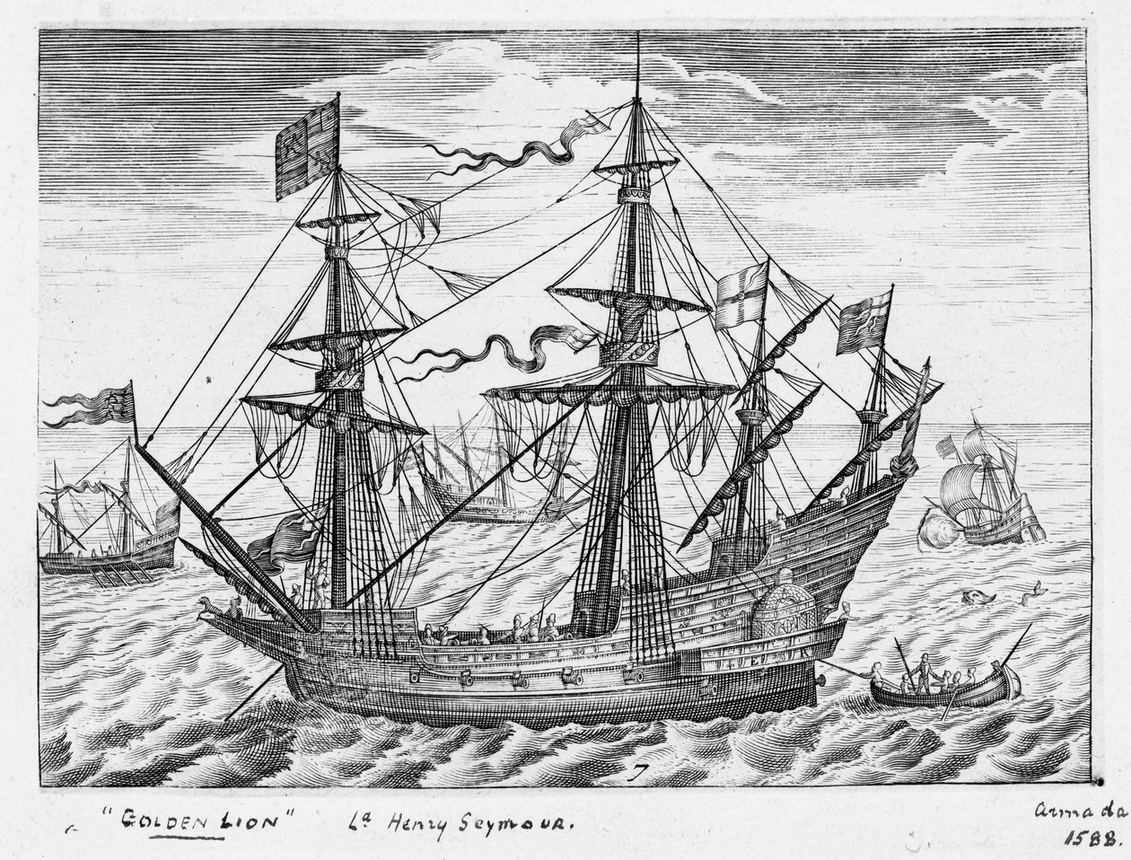 Navio de 40 canhões "Lion" (1557, também conhecido como "Leão de Ouro"), meados do século XVII (gravura) de Claes Jansz Visscher