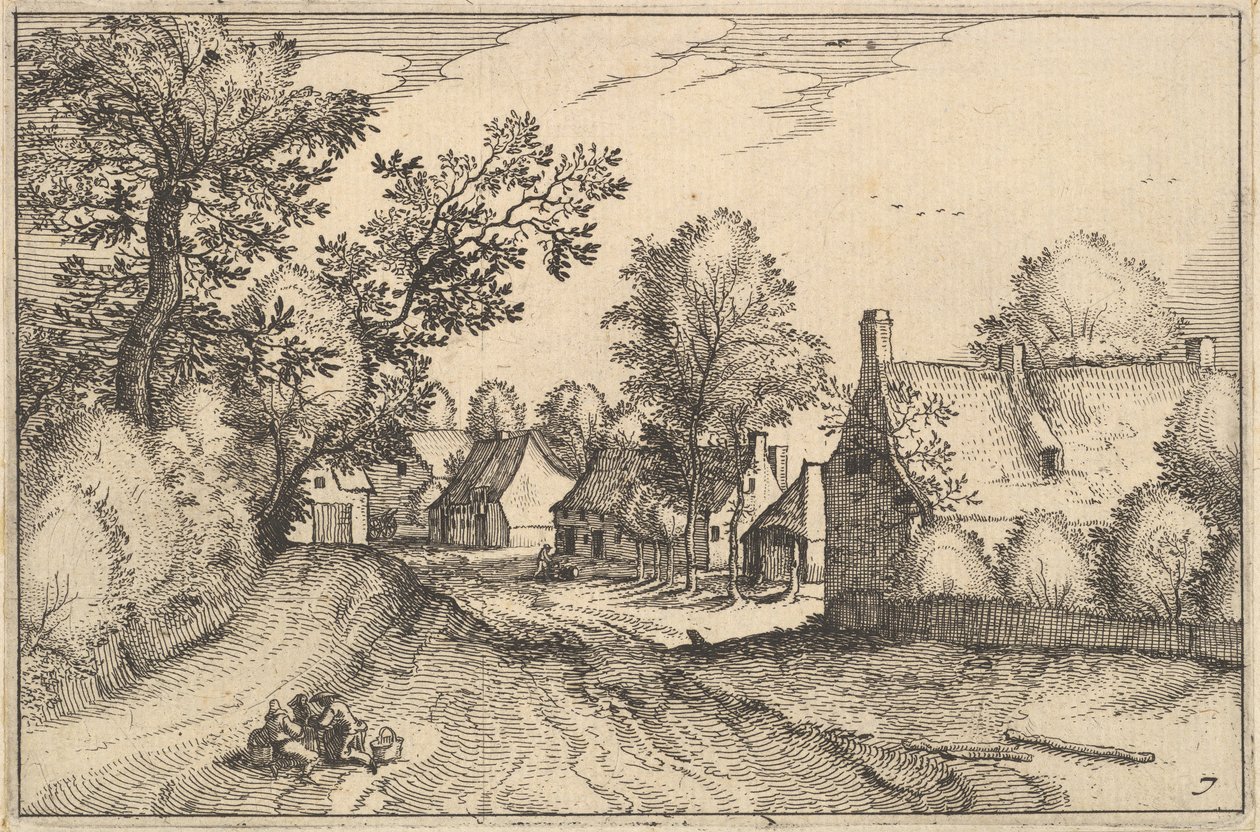 A Village Road, placa 7 das cidades de Regiunculae e vários Ducados de Brabant, ca. 1610 de Claes Jansz Visscher