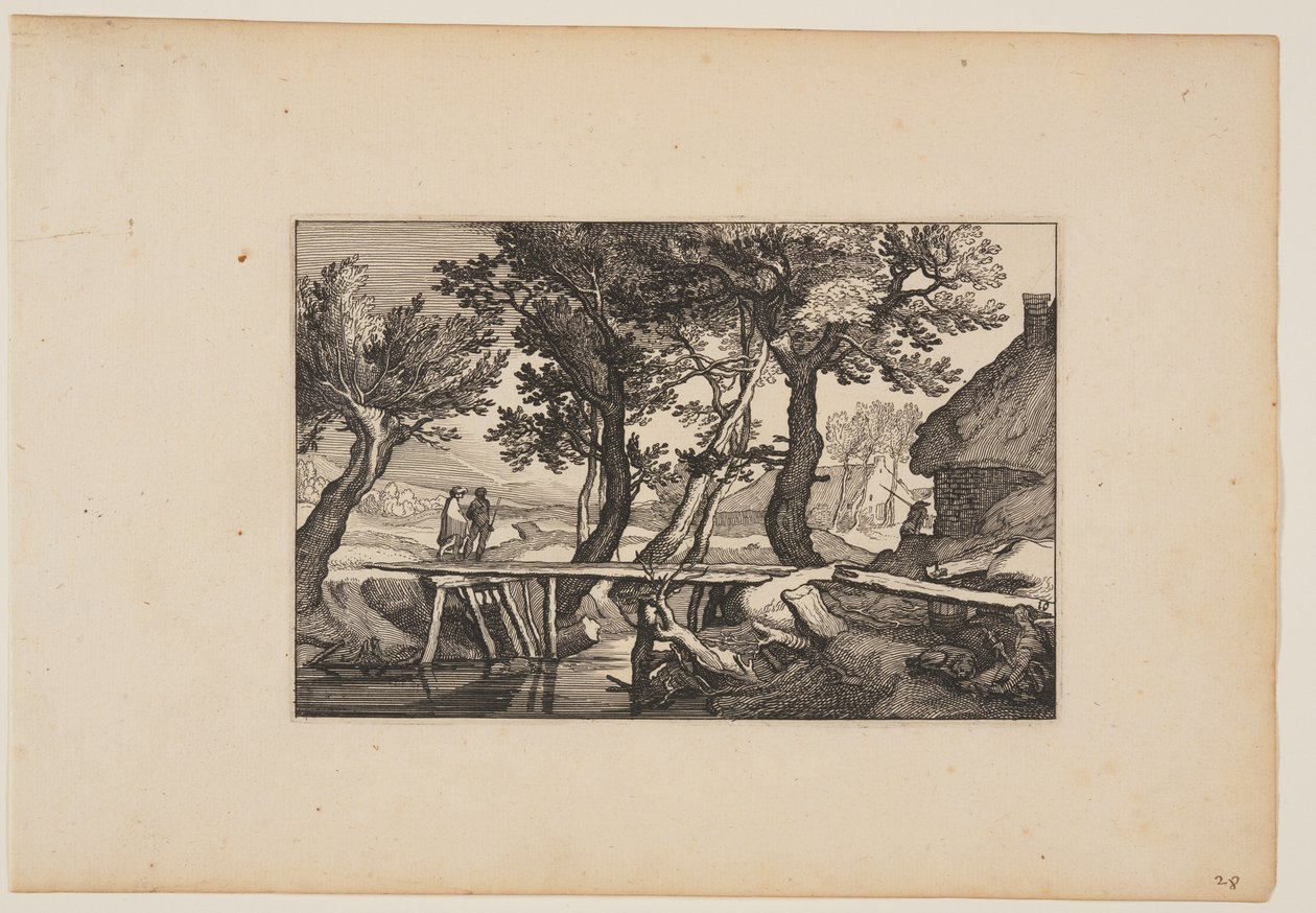 Uma ponte de madeira, de Paisagens de Claes Jansz. Visscher