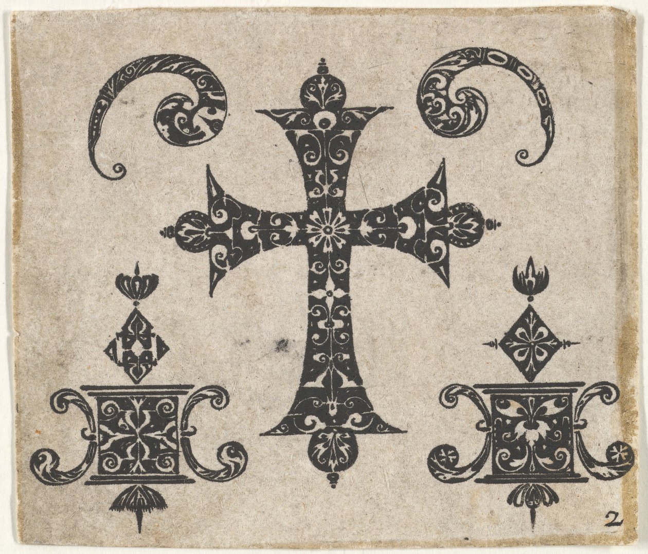 Gravura em Blackwork com Cruz Latina e Pequenos Motivos, ca. 1620 de Claes Jansz Visscher