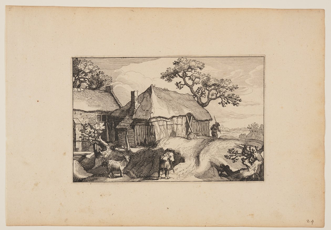 Caminho ao longo de um celeiro, de Paisagens (Verscheyden aerdige Lanthuysen...) de Claes Jansz. Visscher