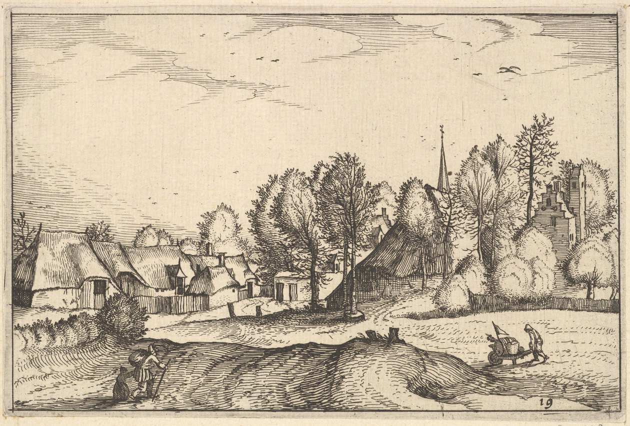 Estrada para uma vila, placa 19 das cidades de Regiunculae e vários Ducados de Brabante, ca. 1610 de Claes Jansz Visscher