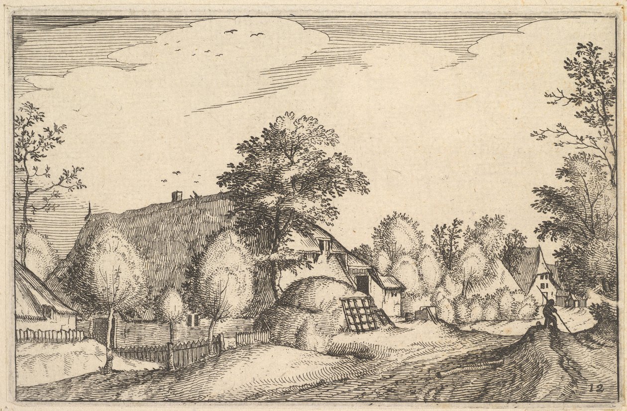 Village Road, placa 12 das cidades de Regiunculae e vários Ducados de Brabant, ca. 1610 de Claes Jansz Visscher