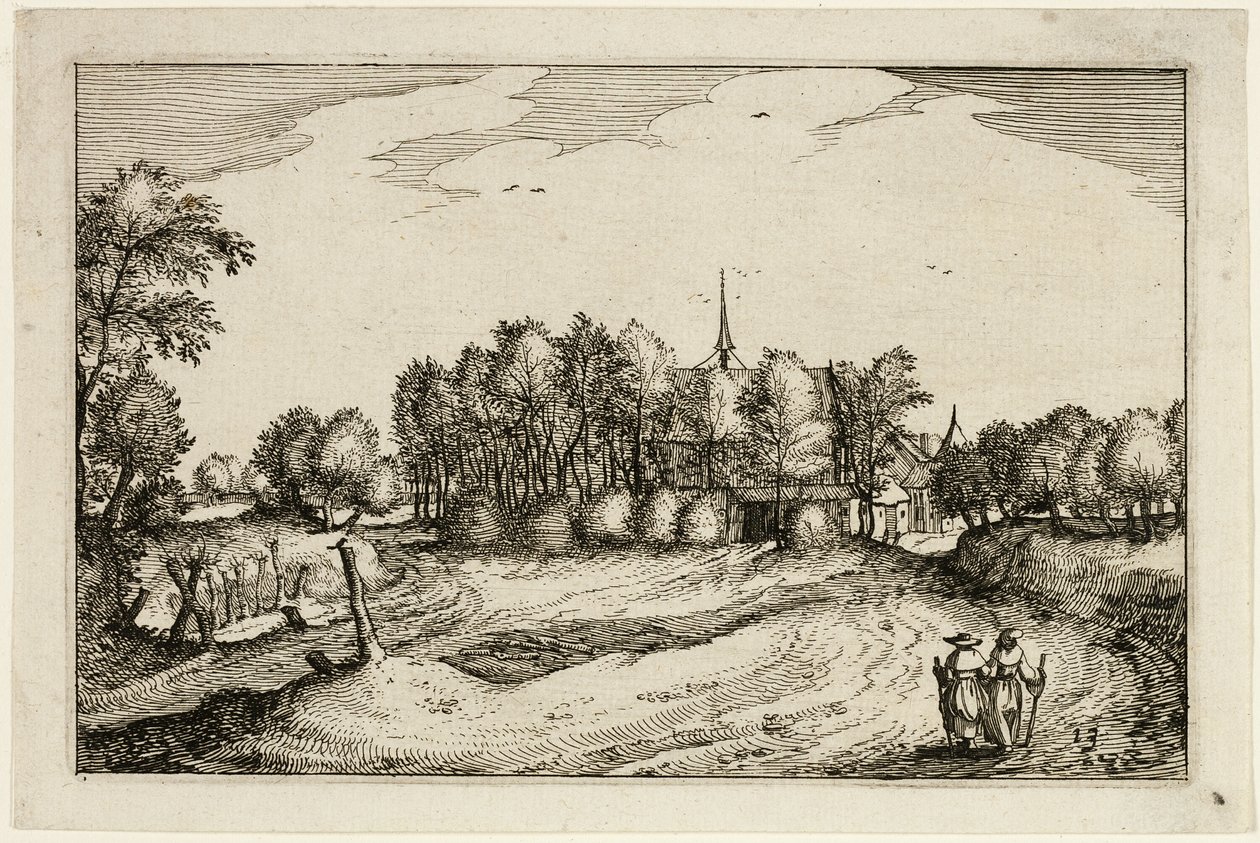 Um convento, placa treze depois de Quadros de quintas, casas de campo e aldeias rústicas (Praediorum villarum et rusticarum casularum icones) de Claes Jansz. Visscher II