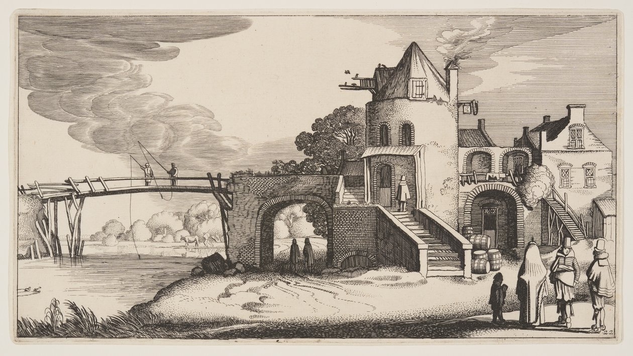 Ponte com uma portagem, de Paisagens (Playsante Lantschappen) de Claes Jansz. Visscher II