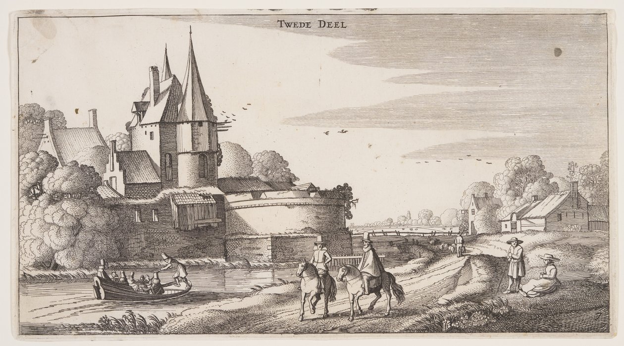 Estrada rural ao longo de uma aldeia com um bastião, de Paisagens (Playsante Lantschappen) de Claes Jansz. Visscher II