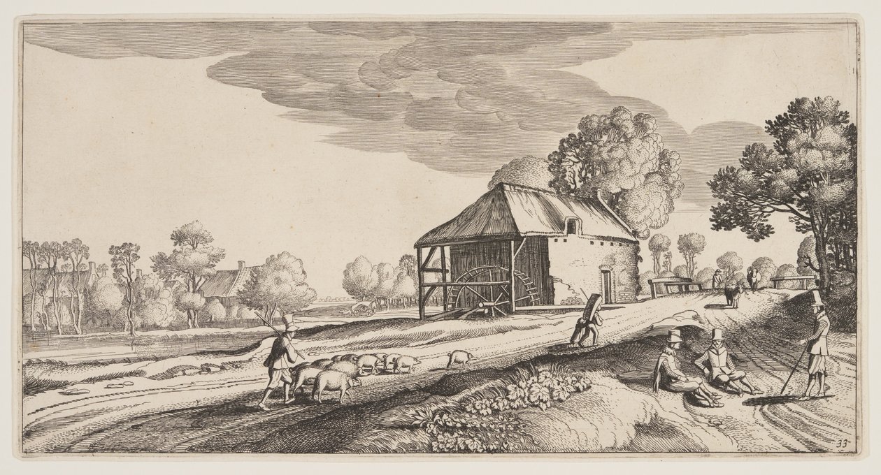 Cruzamento perto de um moinho de água, de Paisagens (Playsante Lantschappen) de Claes Jansz. Visscher II