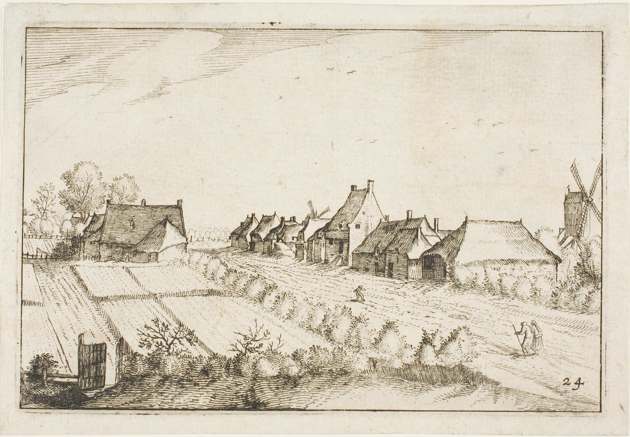 Campos e uma estrada, chapa 24 depois de Quadros de quintas, casas de campo e aldeias rústicas (Praediorum villarum et rusticarum casularum icones) de Claes Jansz. Visscher II