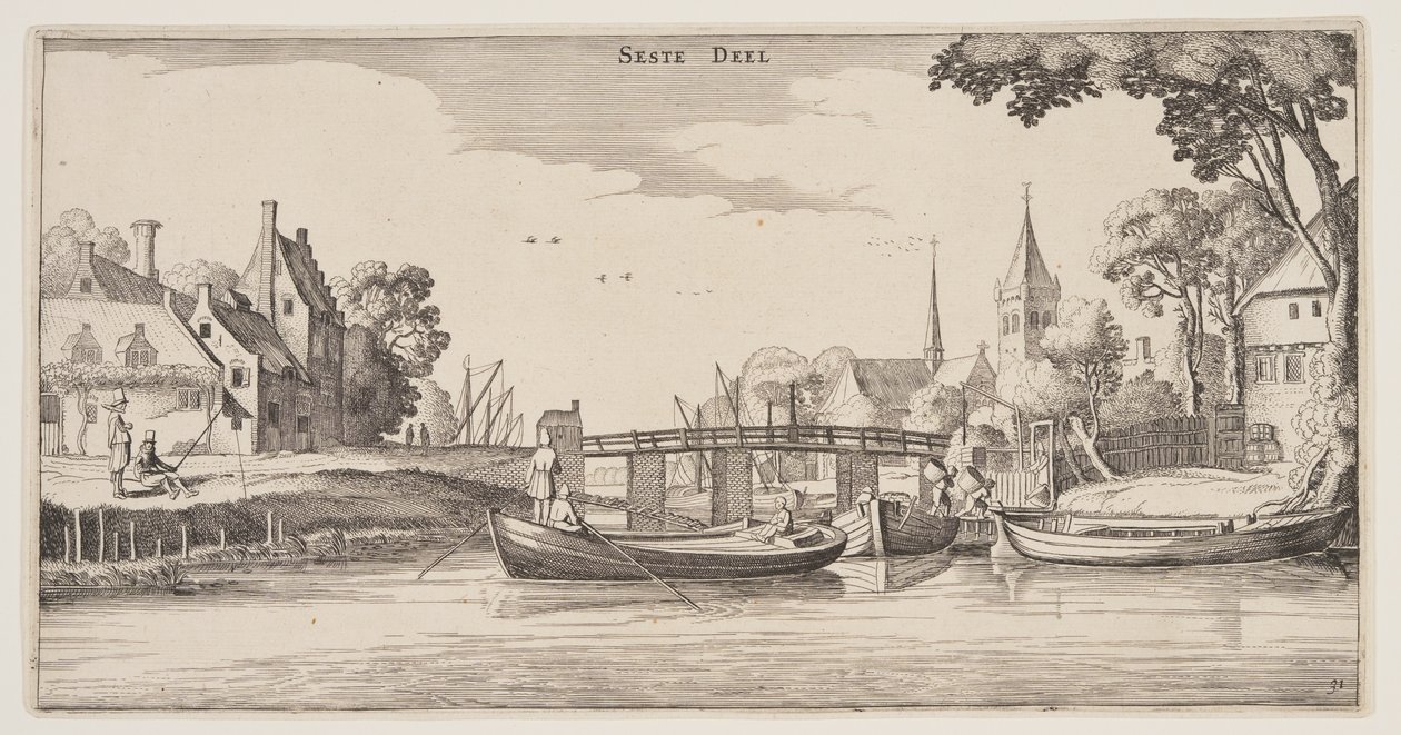 Aterragem numa aldeia, de Paisagens (Playsante Lantschappen) de Claes Jansz. Visscher II
