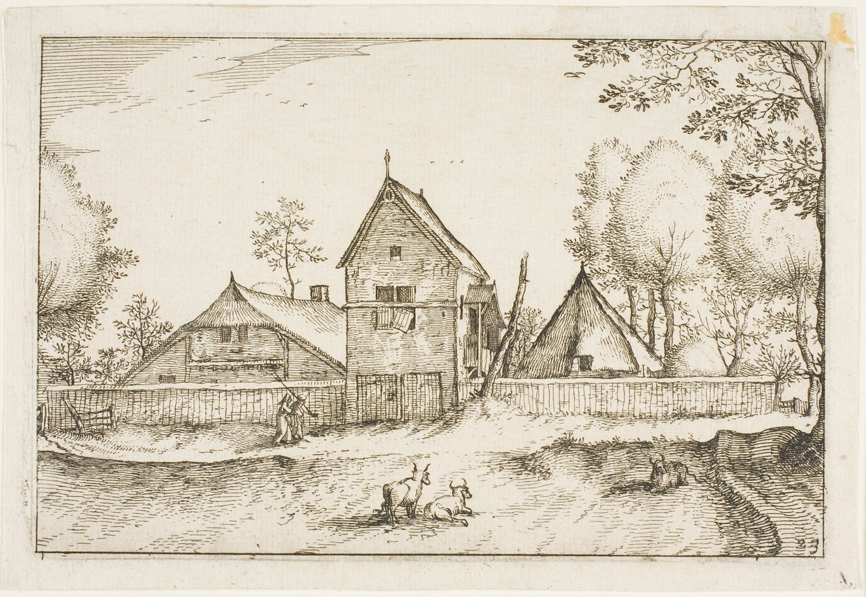 Grande quinta murada, chapa 23 depois de Quadros de quintas, casas de campo e aldeias rústicas (Praediorum villarum et rusticarum casularum icones) de Claes Jansz. Visscher II