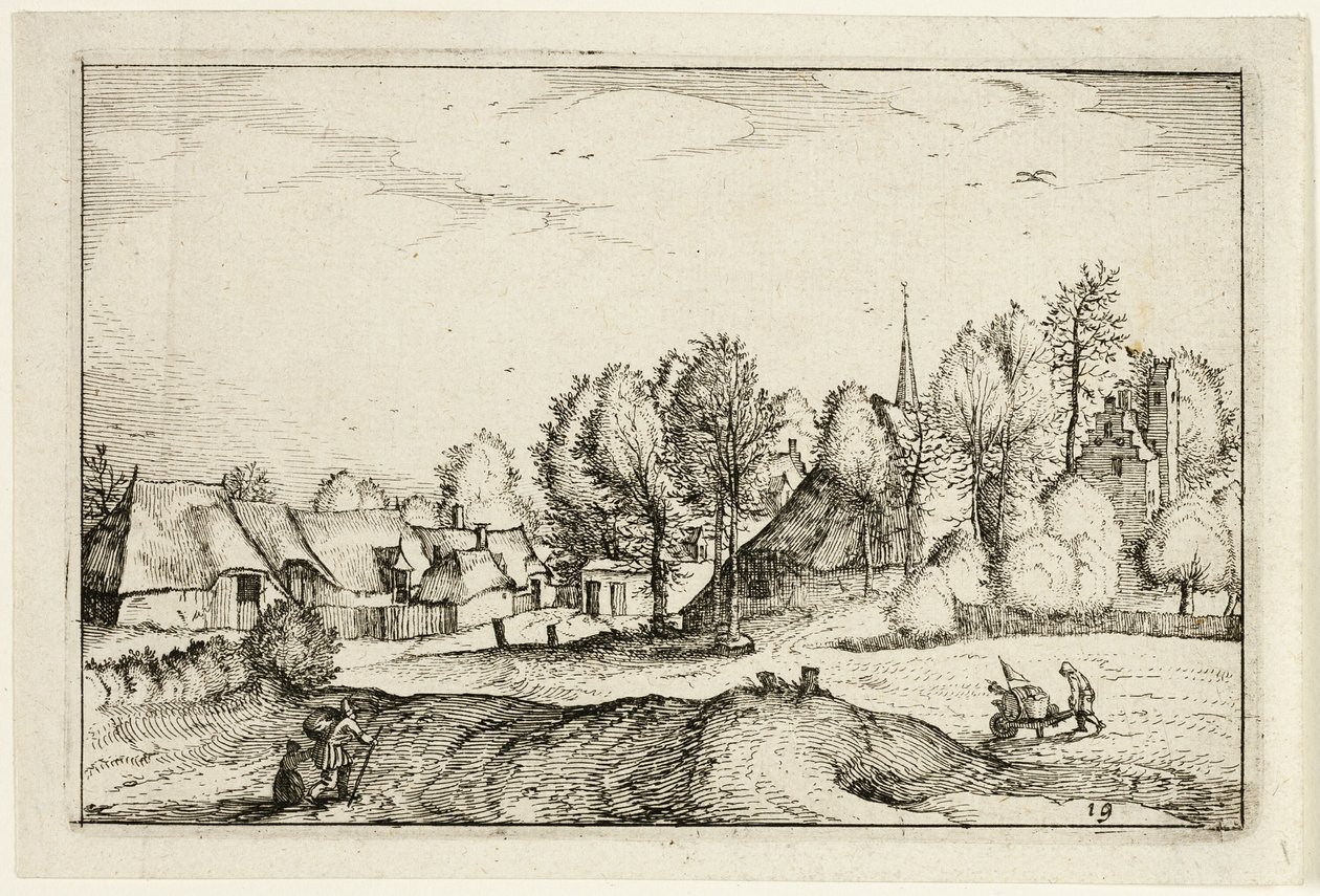 Road into a Village, plate nineteen after Pictures of Farms, Country Houses and Rustic Villages (Praediorum villarum et rusticarum casularum icones) de Claes Jansz. Visscher II