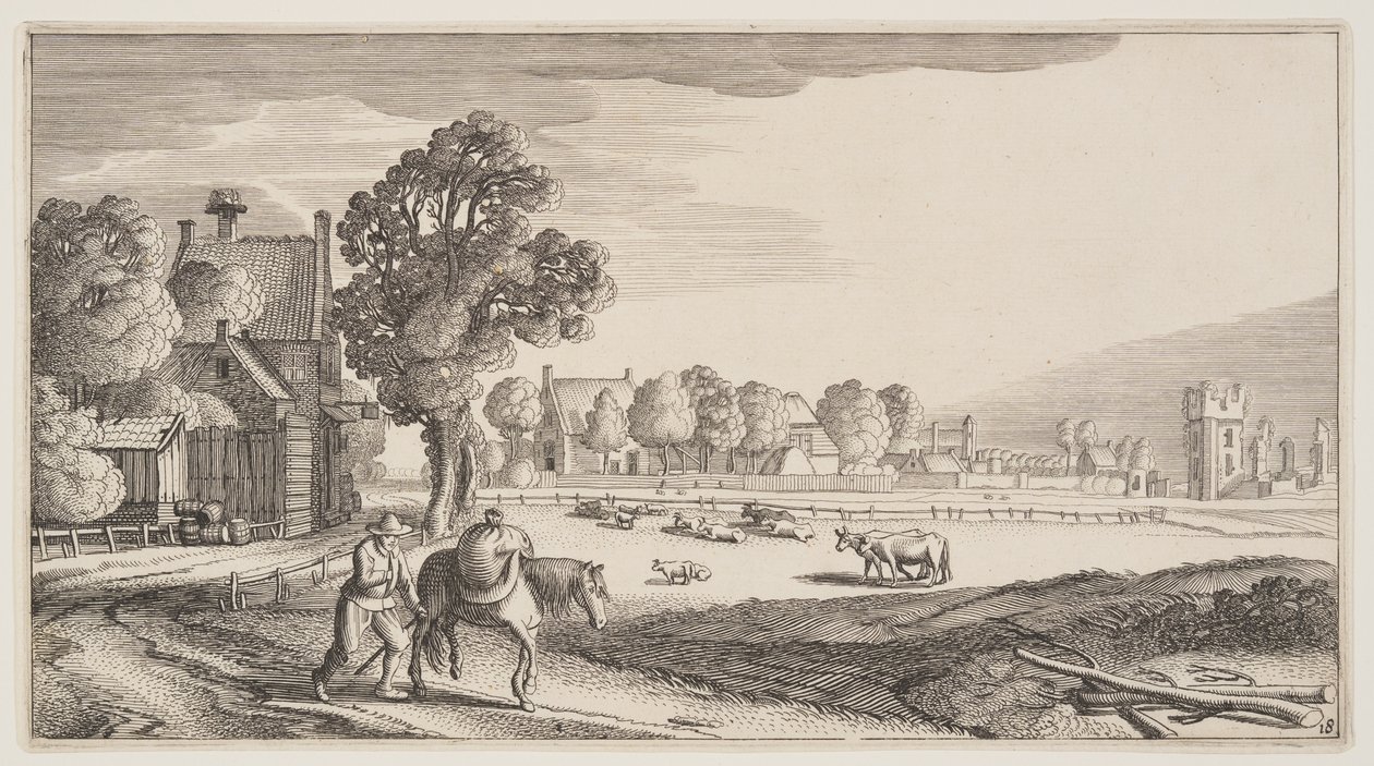 Estradas ao longo de um pasto, de Paisagens (Playsante Lantschappen) de Claes Jansz. Visscher II