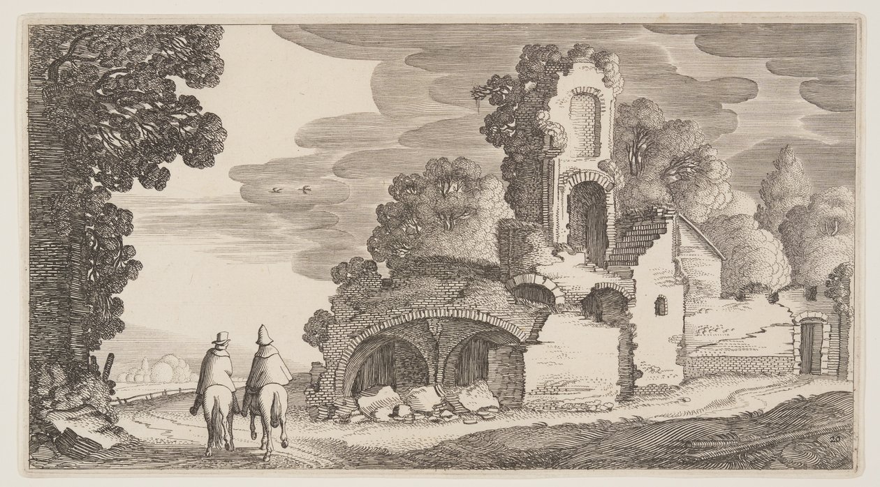Ruínas ao longo de uma estrada, de Paisagens (Playsante Lantschappen) de Claes Jansz. Visscher II