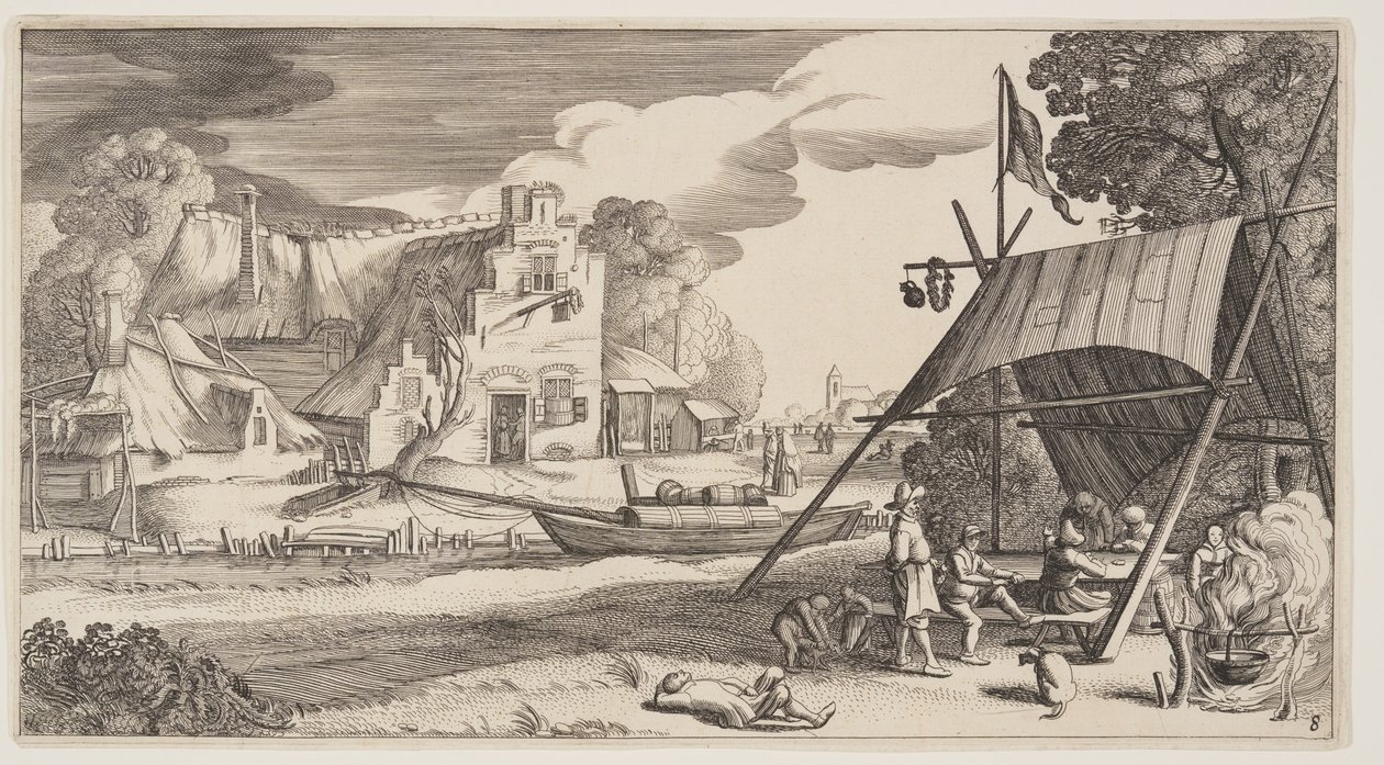 Tenda com pessoas do campo, de Paisagens (Playsante Lantschappen) de Claes Jansz. Visscher II