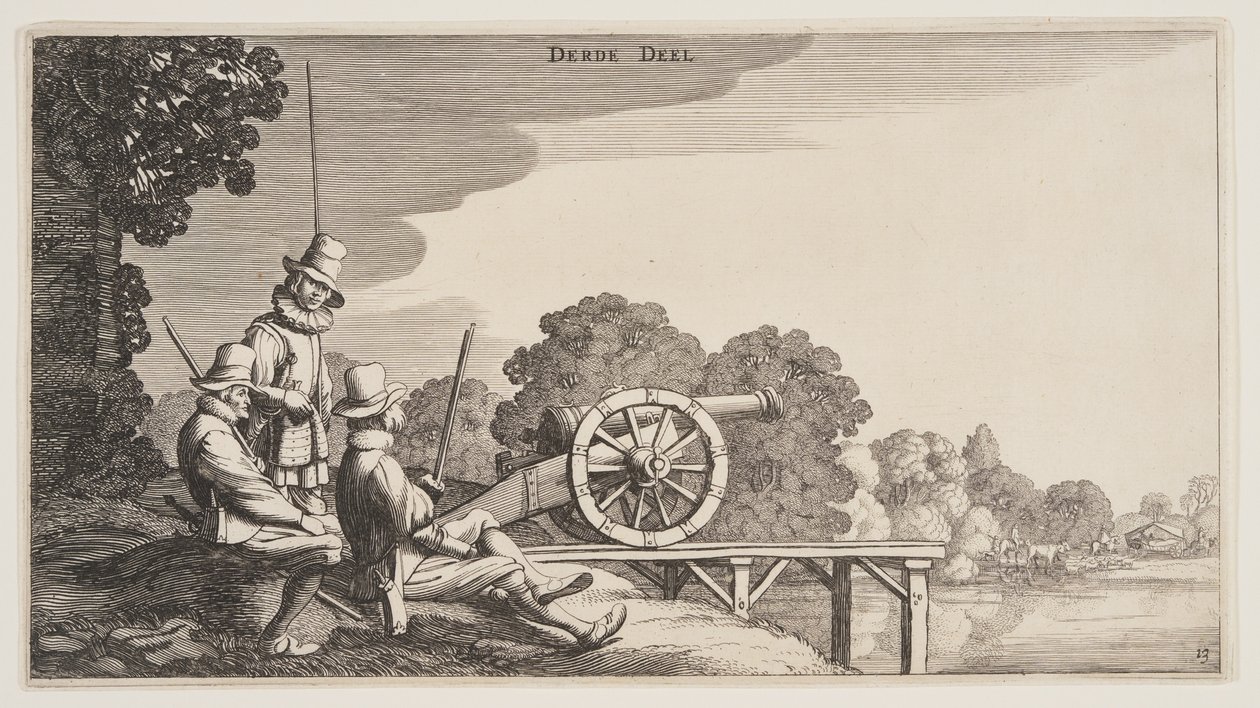 Os Três Artilheiros, de Paisagens (Playsante Lantschappen) de Claes Jansz. Visscher II