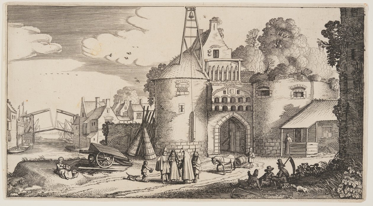 Porta da cidade, de Paisagens (Playsante Lantschappen) de Claes Jansz. Visscher II