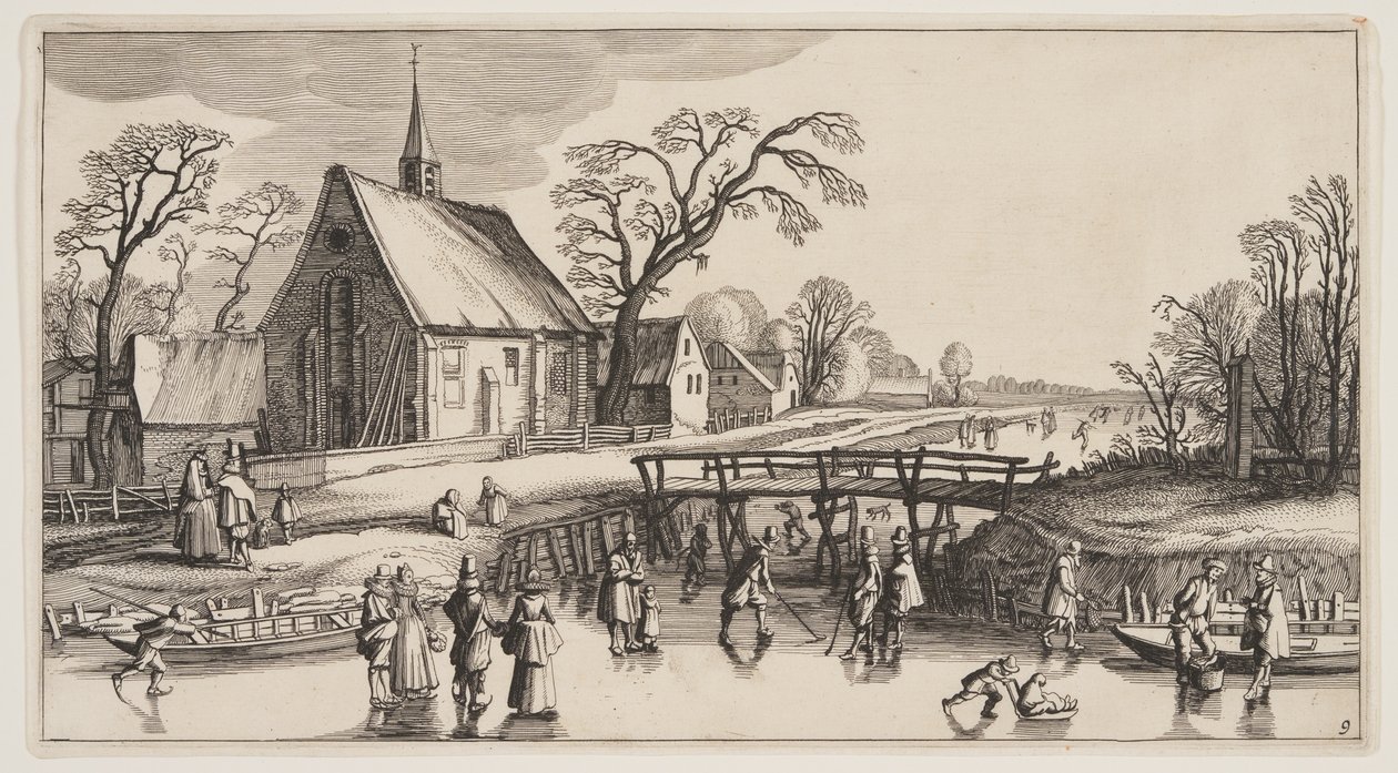 Paisagem de inverno, de Paisagens (Playsante Lantschappen) de Claes Jansz. Visscher II