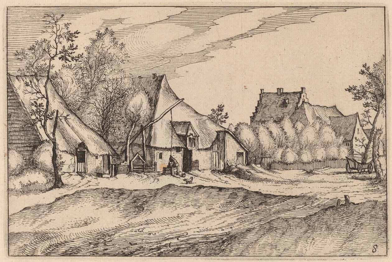 Fazendas em uma vila de Claes Jansz Visscher after Johannes van Doetechum, the Elder after Lucas