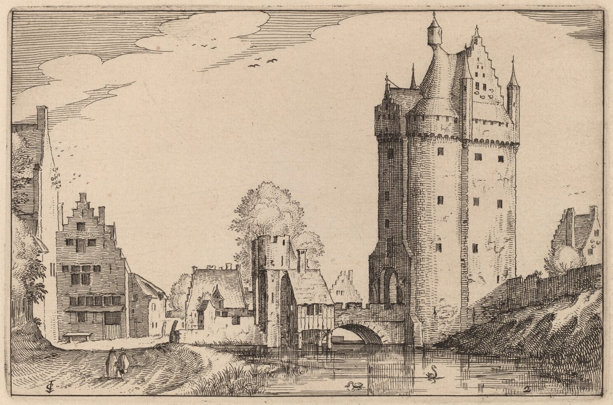 Portão da cidade de Claes Jansz Visscher after Johannes van Doetechum, the Elder after Lucas