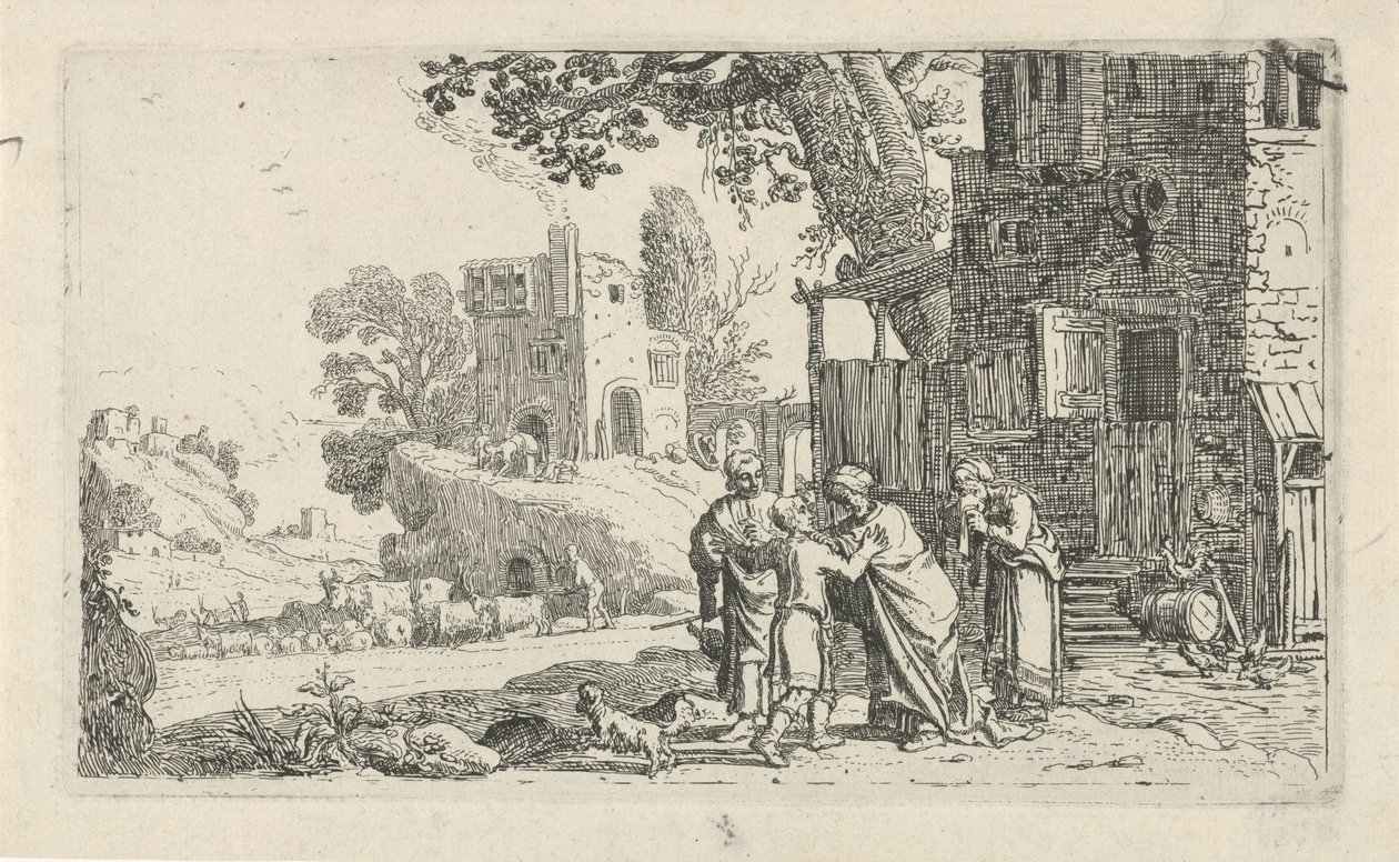 Tobias e o anjo dizem adeus a Tobit e Anna
História de Tobias (título da série) de Claes Moeyaert