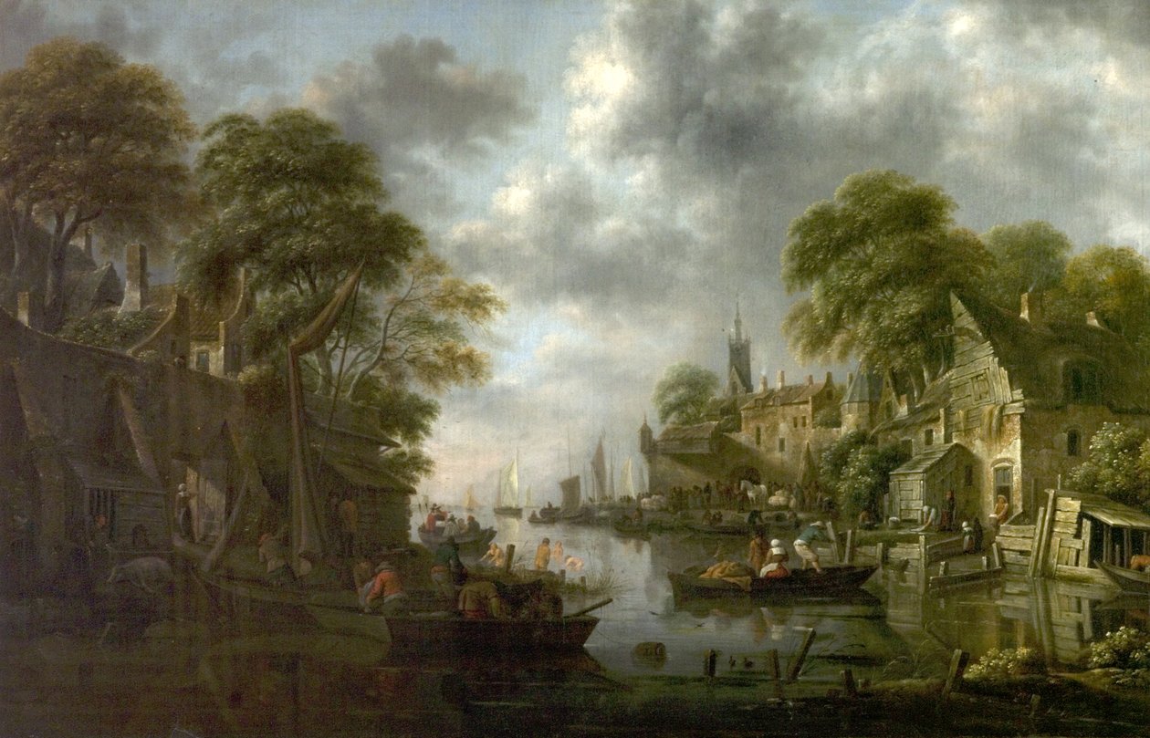 Cena do rio com barcos e figuras, 1665 de Claes Molenaer