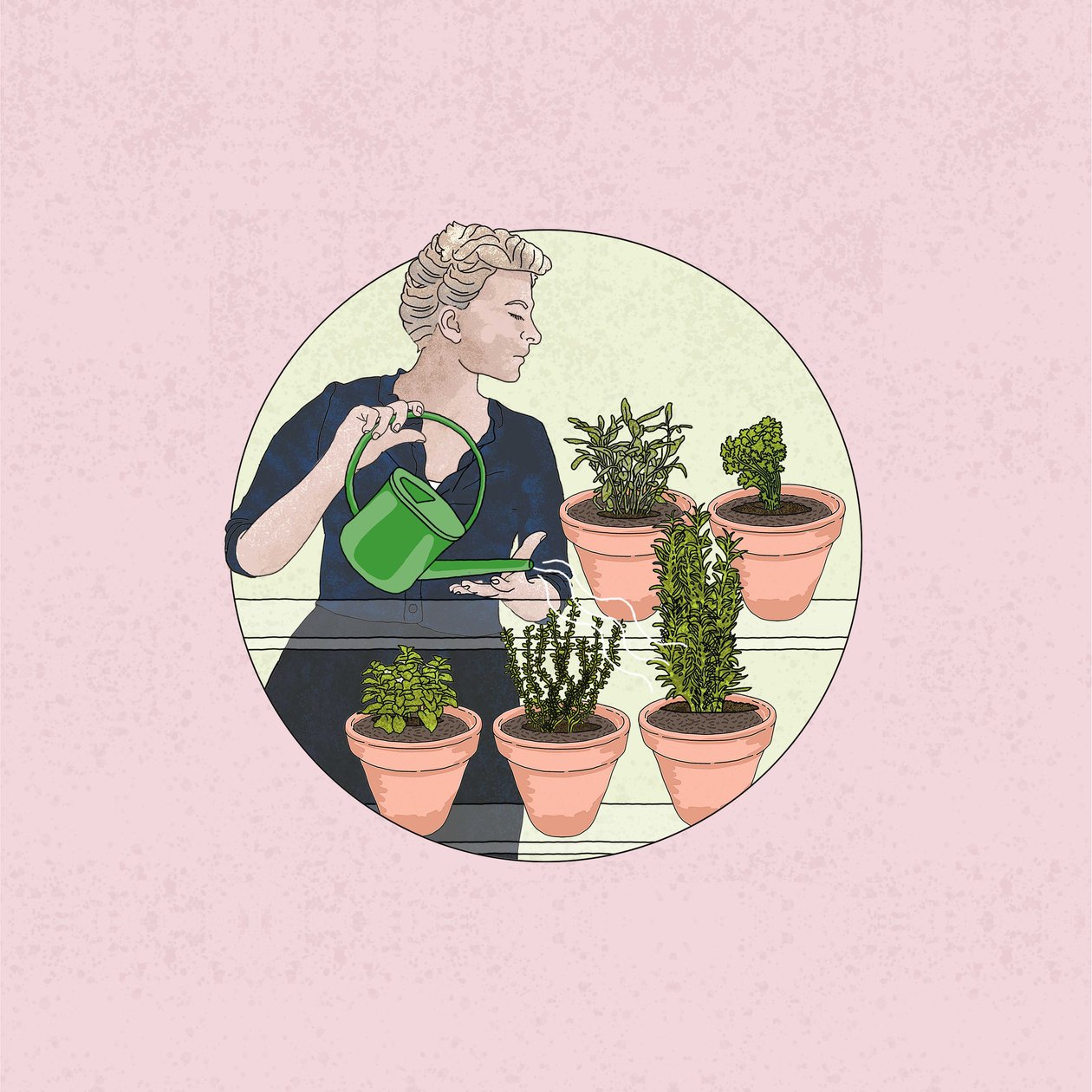 Jardinagem com ervas aromáticas, 2024 (digital) de Claire Huntley