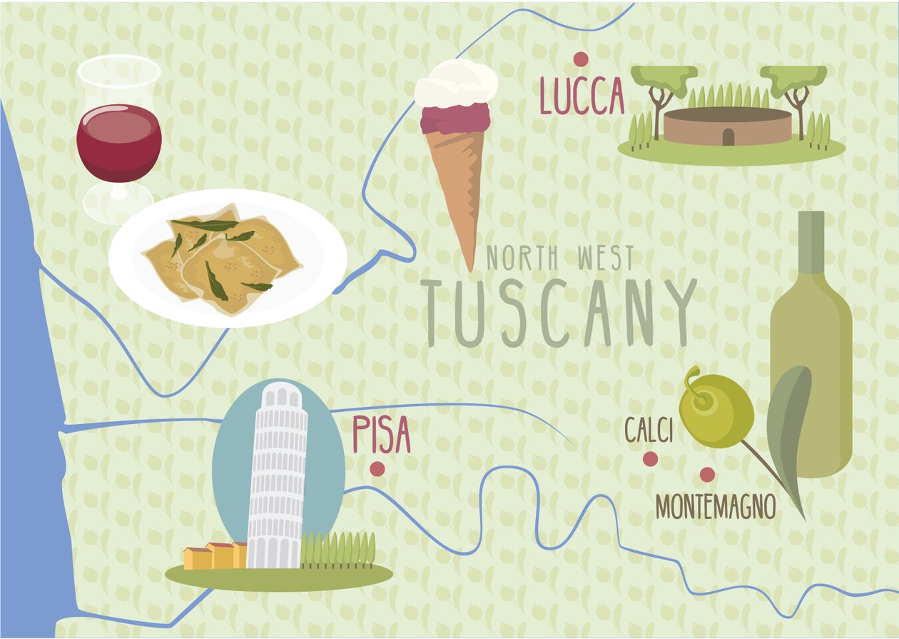 Mapa, de, lucca, e, pisa, tuscany, itália de Claire Huntley