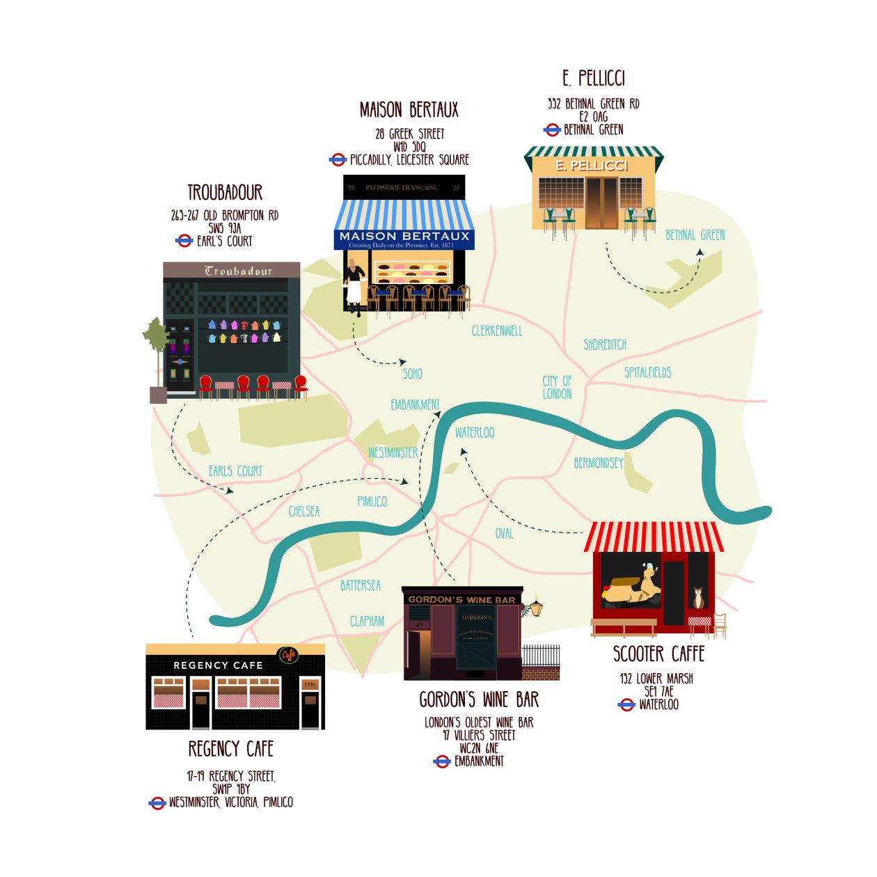 Mapa de Unique London Eateries and Bars de Claire Huntley