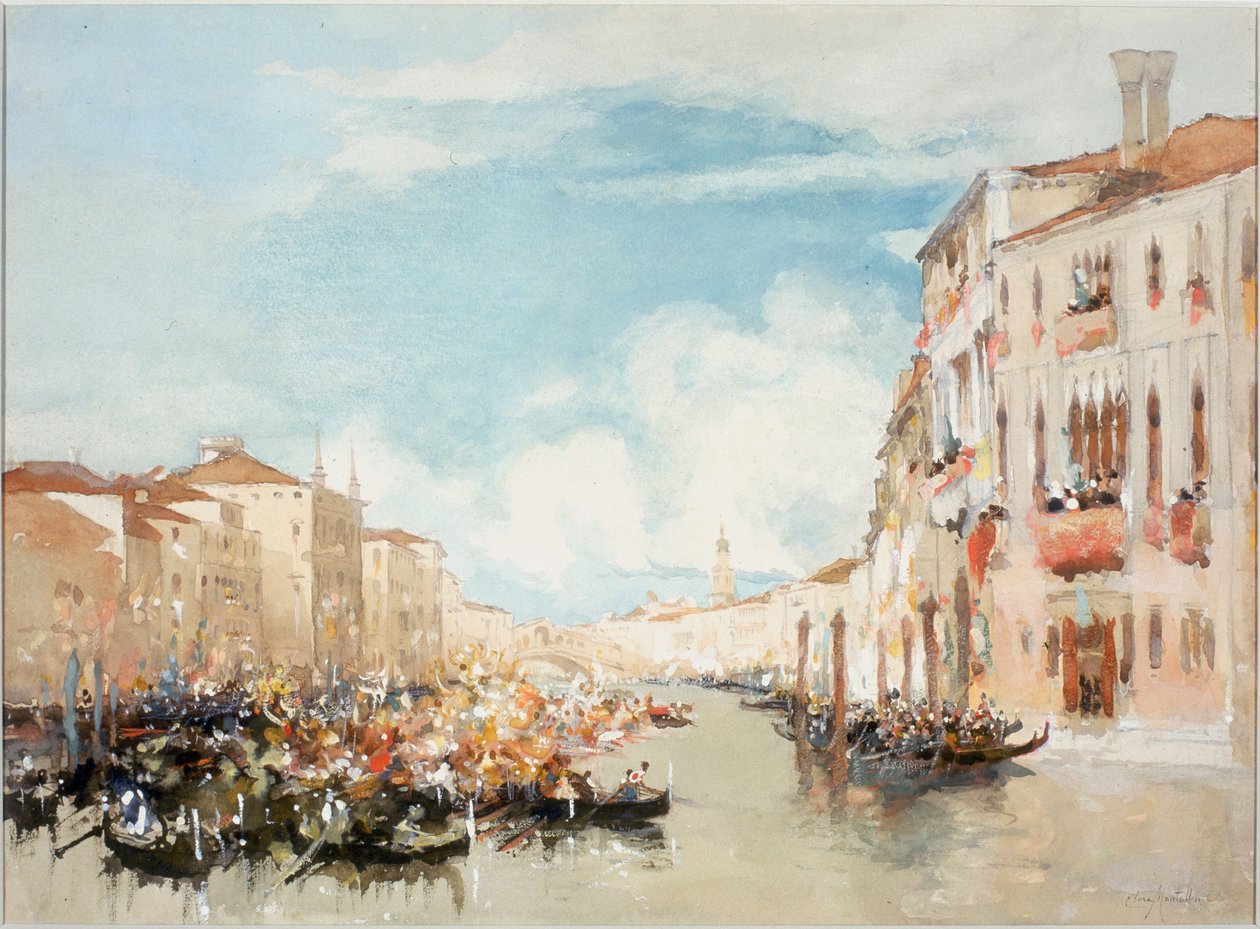 Uma Festa no Grande Canal, Veneza (bodycolour) de Clara Montalba
