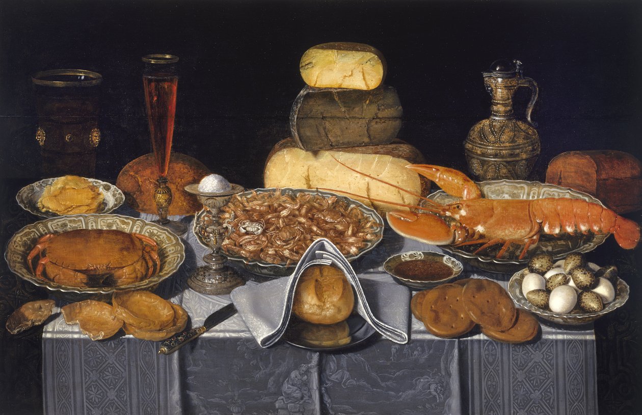 Ainda vida com caranguejo, camarão e lagosta, c.1635-40 de Charlotte Evans