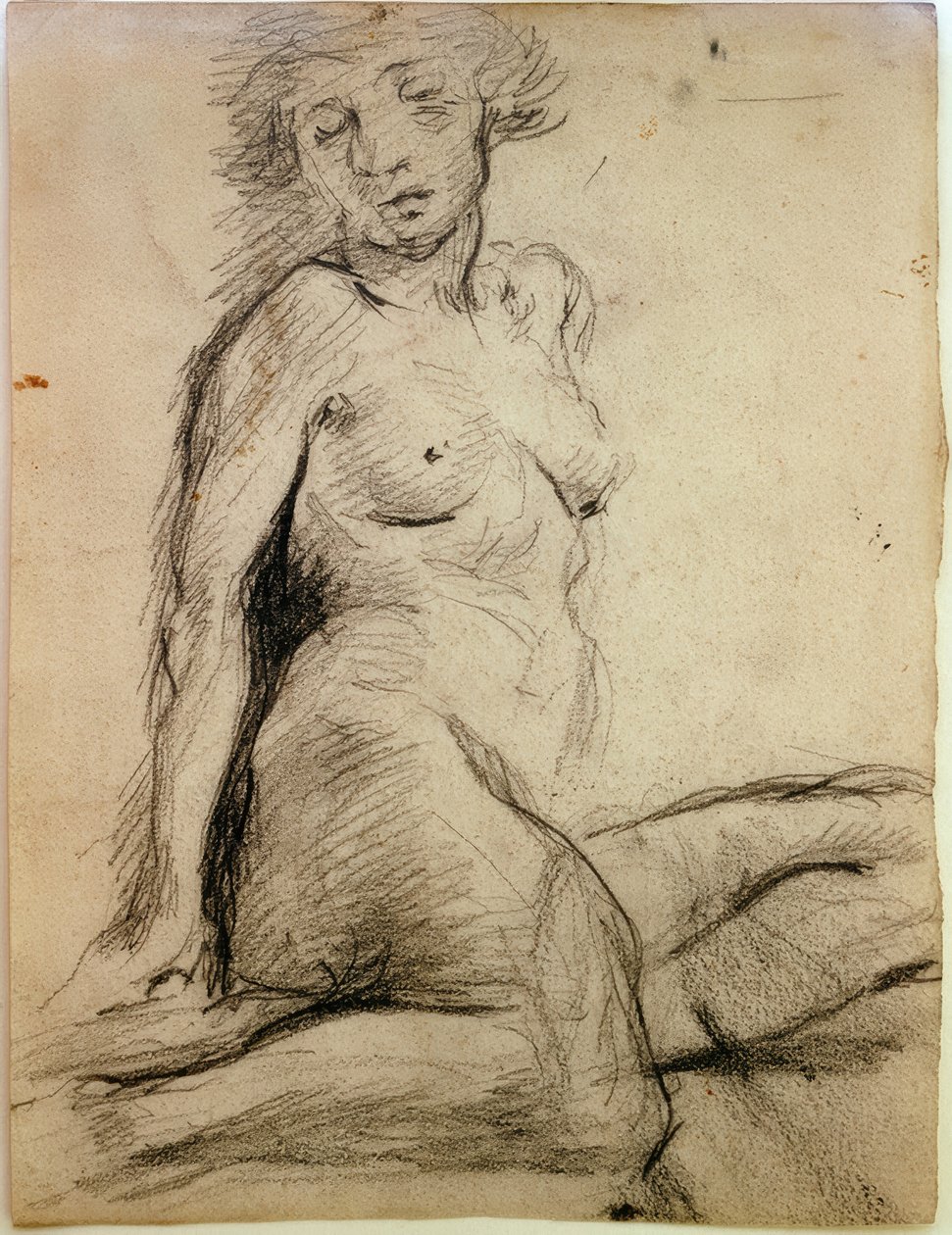 Nu feminino sentado com os olhos fechados de Clara Siewert