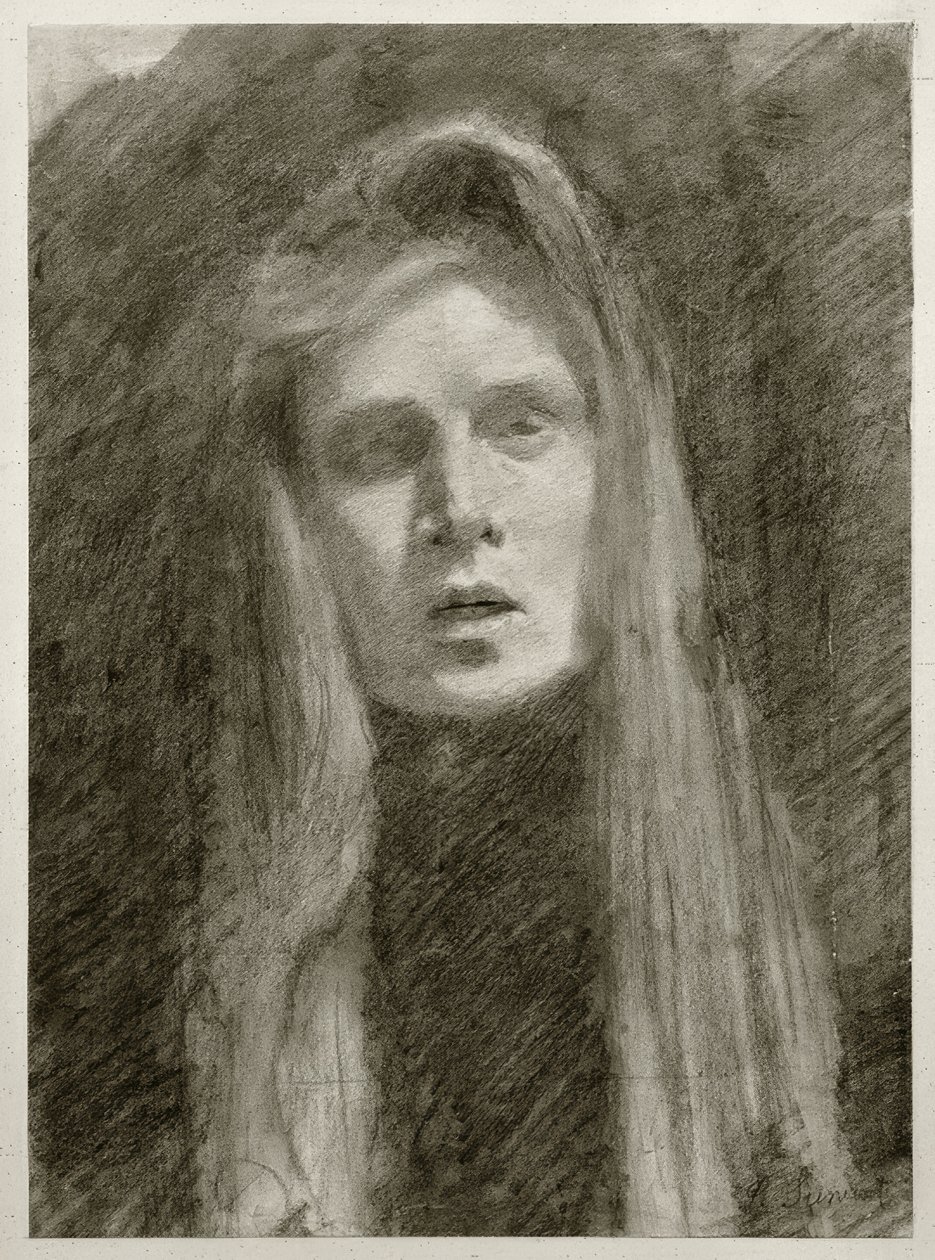 Retrato feminino com lenço na cabeça (auto-retrato) de Clara Siewert